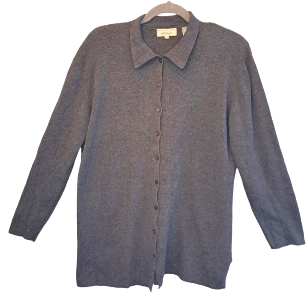 Lord & Taylor Gray Button Down Collared Cardigan Sweater Size Small